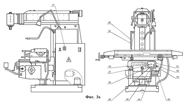 Розташування органів керування фрезерным верстатом ФВ-321МР, ФВ-321МФ1, ФВ-321МФ2